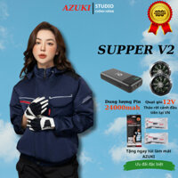 Áo Điều Hòa AZUKI Super V2 Pin 24000mah, Quạt 12V Chống Nước Siêu Mạnh [ Tặng 1 Đá Khô ] Tuyết Nhi-AZUKI