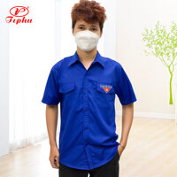 Áo đoàn viên, đồng phục thanh niên Việt Nam, thêu cờ đỏ sao vàng, tay dài và tay ngắn, có 2 túi có nắp và cầu vai - Tay ngắn - 4XL 75-80kg