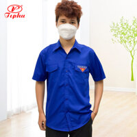 Áo đoàn viên, đồng phục thanh niên Việt Nam, thêu cờ đỏ sao vàng, tay dài và tay ngắn, có 2 túi có nắp và cầu vai - Tay ngắn - L 55-60kg