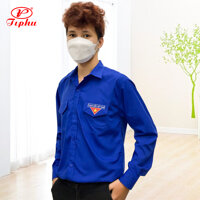 Áo đoàn viên, đồng phục thanh niên Việt Nam, thêu cờ đỏ sao vàng, tay dài và tay ngắn, có 2 túi có nắp và cầu vai - Tay dài - 3XL 70-75kg