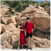 Áo đôi áo cặp 🎀FREESHIP🎀  áo váy đôi, nữ váy dài hai dây nam sơ mi cao cấp màu đỏ chất đẹp