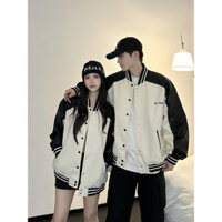 Áo Đôi Áo Khoác Đôi Bóng Chày Mùa Thu-Đông Màu Đen-Trắng Thông Thường