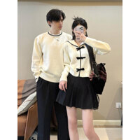 Áo Đôi Áo Len Đôi Dệt Kim Màu Be Nhạt Kiểu Thắt Nơ Áo Đôi Mùa Thu-Đông