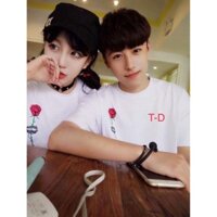 Áo đôi hoa hồng 2 màu trắng đen lẻ chỉ 105k