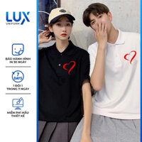 Áo đôi nam nữ - Áo thun có cổ oversize, polo cặp đôi đáng yêu in hình Trái tim cotton 100% cao cấp - Lux Uniform