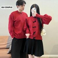 Áo đôi nam nữ mùa đông set áo len nam nữ dài tay màu đỏ áo nữ kèm nơ HAPPYLOVE G242