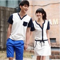 ÁO ĐÔI TRẮNG PHỐI XANH ĐEN - MAY THEO SIZE