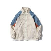 Áo Dù 2 lớp unisex nam nữ phối sọc màu thời trang teen, Mẫu Áo khoác Dù teen form rộng jacker ngày hè - Kem - XL