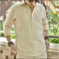 Áo Đũi Nam ( Màu Be ) Cao Cấp Cổ Bẻ, Không Nút