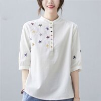 Áo đũi nũ cổ tàu sơ mi  thêu sao biển - trẻ trung năng động (SP18)