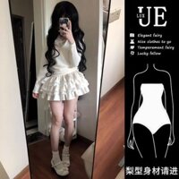 Áo Ghép Hai Mảnh Giả Ren Thu Đông Chân Váy Mẫu Mới Cạp Cao Bốn Mùa Bánh Phồng