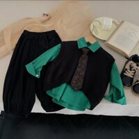 Áo ghi lê bé trai áo sơ mi trang phục 2025 mùa thu mới trẻ em phong cách Hàn Quốc đa năng màu trơn dệt kim phong cách phương Tây thời trang hàng đầu