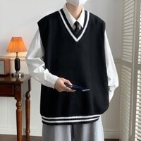 Áo ghi lê dệt kim nam basic cổ chữ V màu xuân thu, áo gile nam nữ unisex kiểu vest giản dị phong cách sinh viên 0574