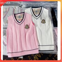 Áo ghi lê len bé gái, Áo gile cho bé size đại 7-16 tuổi cổ tim viền kẻ thêu thỏ đanh sợi không bai xù dáng thời trang