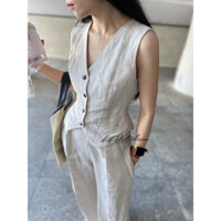 Áo ghile ghi lê nữ 2 lớp và Quần dài ống rộng Linen cao cấp