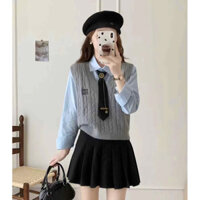 ÁO GHILE LEN NỮ CỔ V HOẠ TIẾT CHỮ MIUMIUU, ÁO GILE LEN VẶN THỪNG CỔ TIM CHO NỮ STYLE HÀN QUỐC