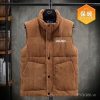 Áo gi lê Áo khoác thêu nhung kiểu dáng thu đông không tay Phong cách Hồng Kông Áo Gile nam Size Lớn tôn dáng áo gile cổ đứng sành điệu