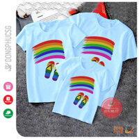 Áo gia đình cầu vòng Đồng phục gia đình 345 người giá rẻ Thun cotton Màu thiên thanh GD321TT - Size 3