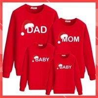 Áo Gia đình Dài Tay Familylove - Mẫu Áo Gia đình Sweater Dài Tay Nón Noel Dad Mom Baby Chất Nỉ Da Cá Cotton 100%