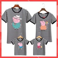 Áo gia đình Familylove - Mẫu Heo PEPPA cho cả Gia đình Sọc Trắng Đen
