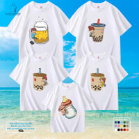 Áo gia đình Nhà Đăng- Áo thun bia trà sữa bình sữa màu TRẮNG cottton 100% co giãn 4c, hình in bền chặt- bảo hành in ấn