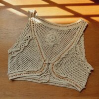 Áo gile crochet len móc vintage Nhật phối gỗ - em và nắng