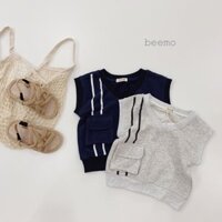 Áo gile da cá kẻ sọc cổ tim cho bé trai kèm túi hộp cực đẹp chuẩn hãng Beemo