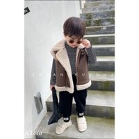 Áo gile da lót lông cừu cao cấp bé trai