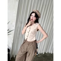 Áo Gile GAGO Brand không tay sát nách xếp nhún 2 bên cổ tim gài nút phong cách trẻ trung GA4974