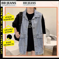 Áo gile jean nam nữ cá tính BB Jeans, áo khoác bò dáng rộng phong cách Ulzzang Hàn Quốc form rộng dài 40-75kg