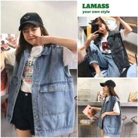 Áo gile jean nam nữ cá tính oversize, Áo khoác bò túi hộp dáng rộng phong cách Ulzzang - LAMA