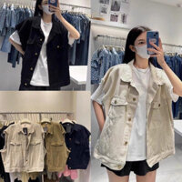 Áo gile jean nam nữ form rộng unisex, áo khoác bò denim jackit màu đen be nâu túi hộp phong cách ulzzang hàn quốc XUYXUY