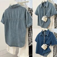 Áo gile jean nữ màu blue denim form rộng TOSUN GL01