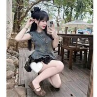 áo gile jean nữ tay bèo sách nách viền siêu xinh