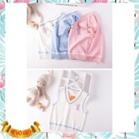 Áo gile len cho bé gái size đại 7-16 tuổi cổ tim viền kẻ thêu thỏ đanh sợi dáng thời trang