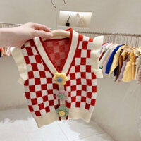 Áo Gile Len cho bé hoạ tiết ô vuông