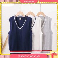Áo gile len cho bé trai size đại 9-18 tuổi trơn phối viền màu phong cách Hàn Quốc sợi không bai xù