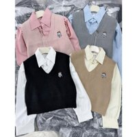 ÁO GILE LEN CỔ V THÊU GẤU THỦY THỦ CHO NỮ QUẢNG CHÂU CHẤT ĐẸP