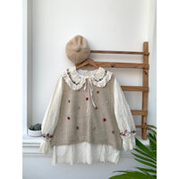 Áo gile len cục bông vintage