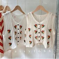 Áo Gile Len Móc Thêu Hoa Vintage Cho Nữ Daisy1688