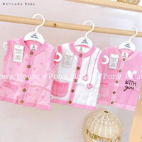 Áo Gile Len Moon Cài Giữa Chất Len Dày Dặn Cho Bé Gái Sơ Sinh Đến 9 Tháng (0-3M Đến 6-9M)
