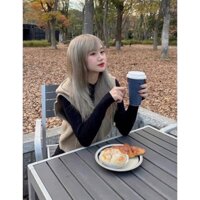 Áo Gile Len Nữ Có Mũ Khóa Kéo Dáng Croptop, Áo Khoác Len Phối Nón hàng Quảng châu cao cấp