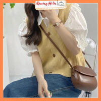 Áo gile len nữ đóng cúc ô vuông nổi MS1257