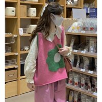 Áo gile len nữ kiểu thêu hoa vintage, gile len nữ phối sơ mi form rộng cổ ren 5995