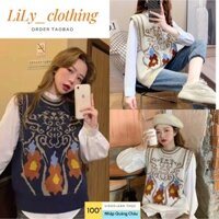 Áo gile len nữ ulzzang họa tiết cao câp [QUẢNG CHÂU-VIDEO] Áo len nữ form rộng lông mịn dáng gile kiểu Hàn - nhập taobao