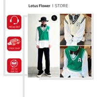 Áo Gile Len Sweater không tay cổ tim Chữ A Basic Nam nữ Hàng Thiết kế