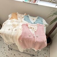 Áo gile len thêu hoa baby cúc bọc len loại len dày mịn mẫu mới 2023 phong cách Vintage tinh tế hàng QCCC loại 1