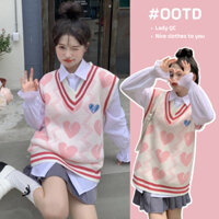 Áo gile len trái tim, Áo len nữ đẹp thời trang điệu đà nữ tính phong cách ulzzang dễ thương