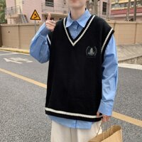 Áo gile len trơn nam cổ V thêu hình cá mập shark unisex phong cách ulzzang Hàn Quốc