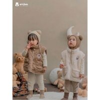 Áo gile lông cừu EMBES cho bé, áo khoác gile ấm áp cho bé mặc mùa đông size từ 11kg đến 22kg .